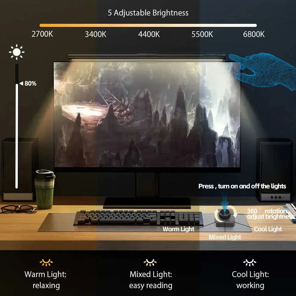 RGB LED Monitor Light Bar - Versatile Dimming Atmosphere Lamp for Work, Study, and Gaming - 44cm