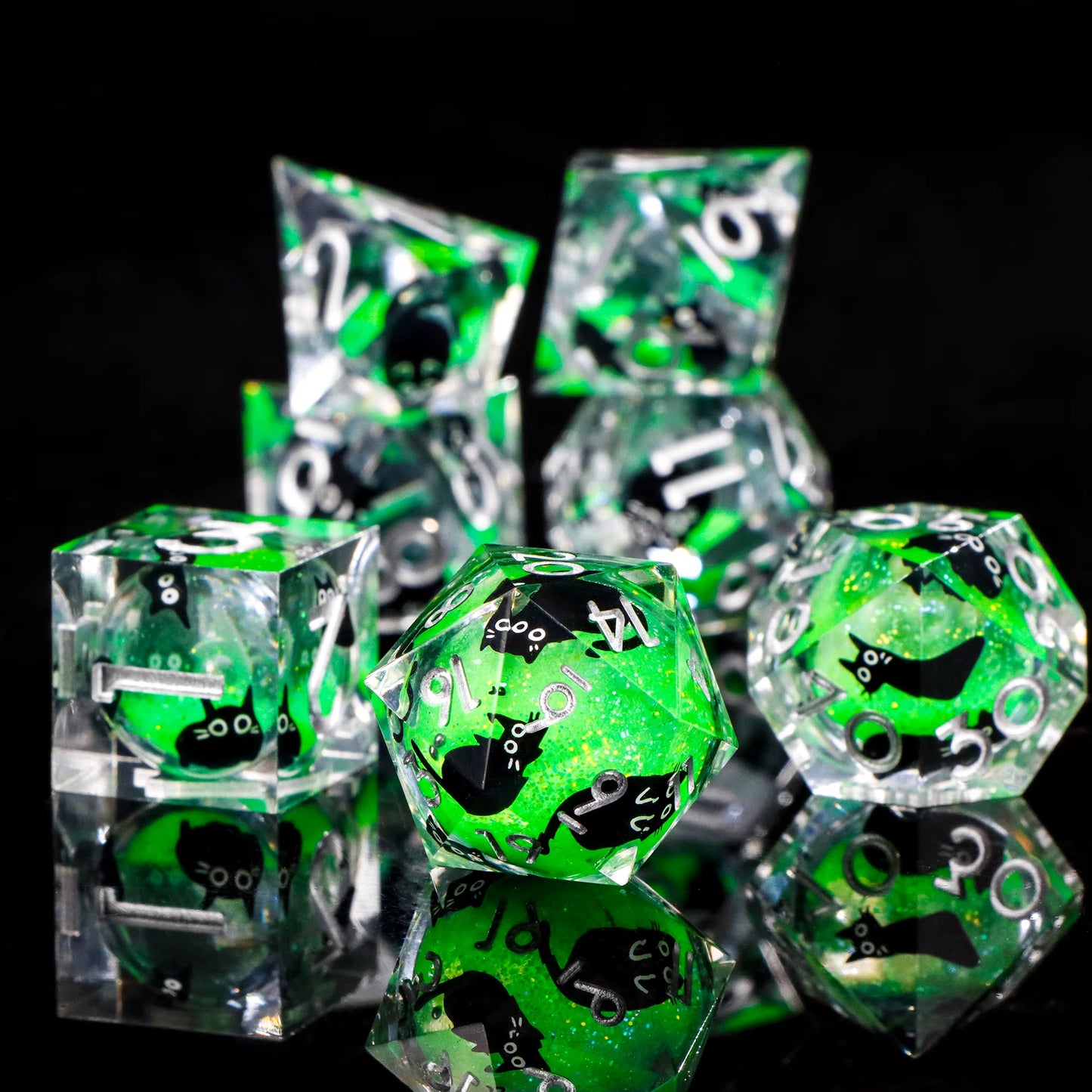 Galactic Cat Dice Set Liquid Core Sharp Edge Resin D&D Dice - نرد دي اند دي