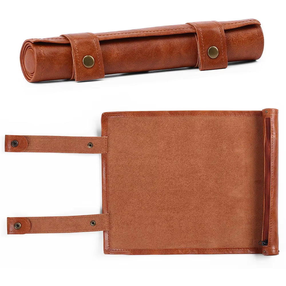 Folding Dice Mat Tray Rolling Mat with Zipper PU Leather Scroll Dice Bag Polyhedral Dice Holder Pouch DND RPG Dice Storage Bag