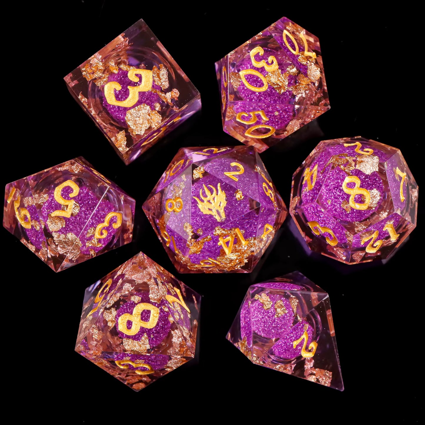 Galaxy Sharp Edge Liquid Core Dice Set for Dungeons and Dragons - D20 Resin Dice for Epic Adventures