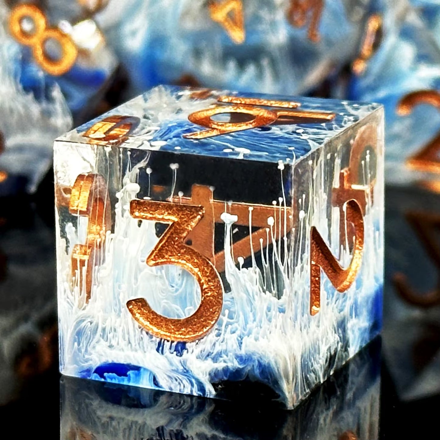7Pcs Semi-Transparent Handmade Resin Polyhedral Dice Set for Dnd, RPG Board Games - Includes D20, D12, D10, D8, D6, D4