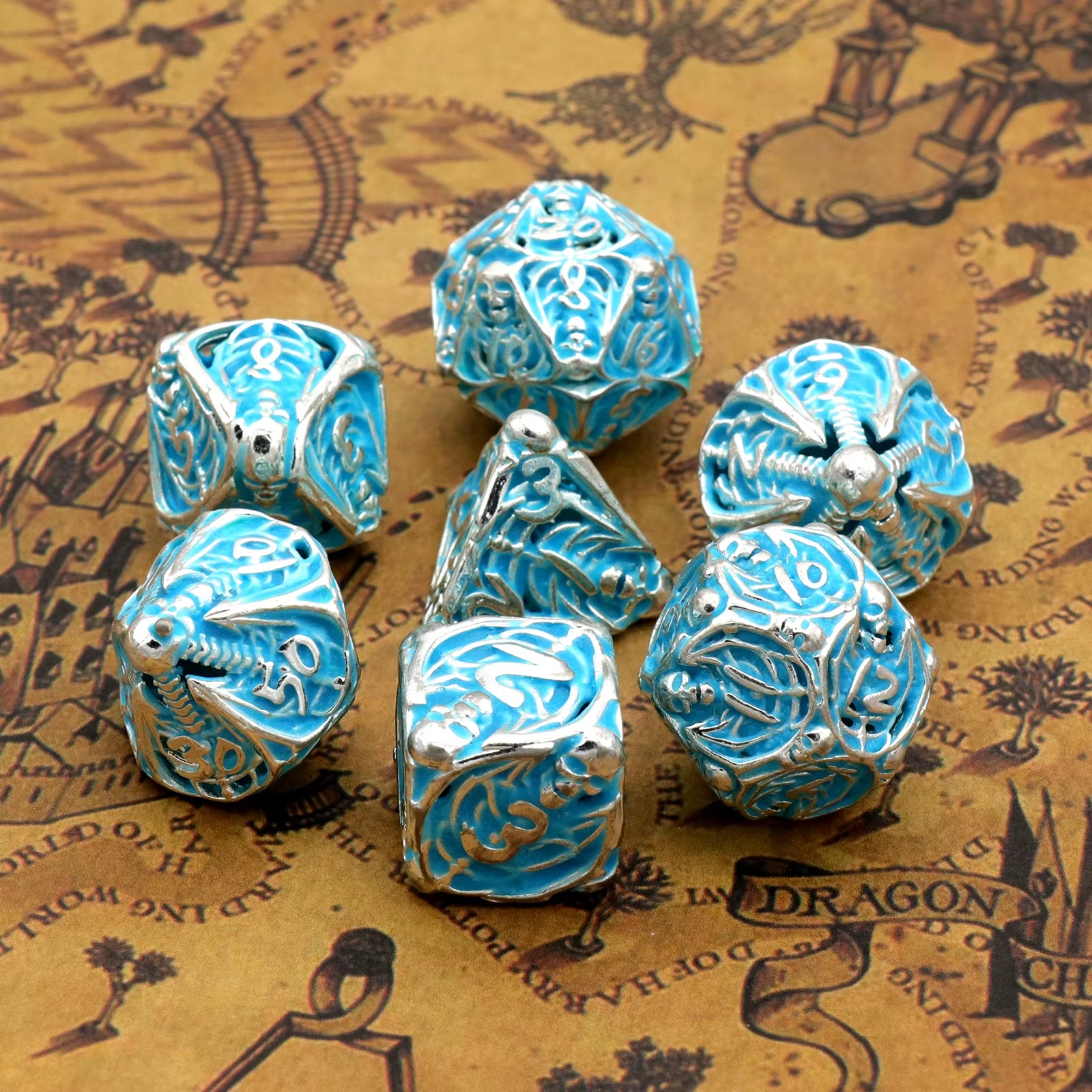 Glow-in-the-Dark Metal DND Dice Set - Polyhedral Hollow RPG Starter Dice for Epic Tabletop Adventures